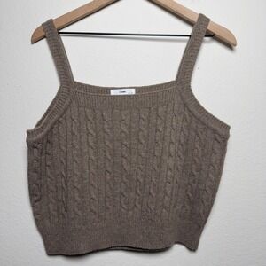 Found Women Cable Knit Crop Top Medium‎ Preppy Academia Women Brown Square Neck